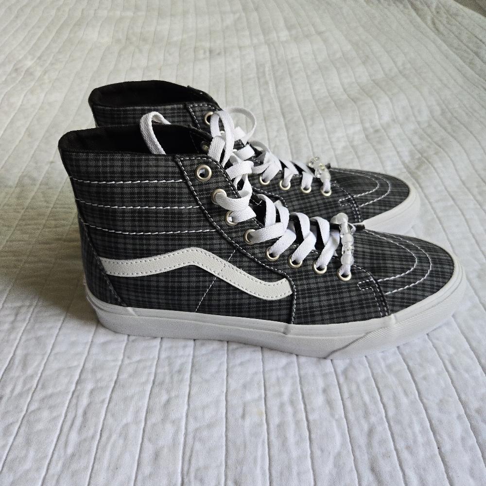 Vans Sk8 Hi Tappered Women Size 9 UV Beads Black Plaid Canvas 012026 - Picture 6 of 9